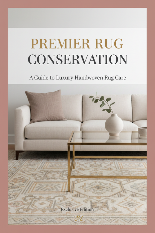 LuxuryRugsUK Premium Rug Care Guide cover featuring a handwoven luxury rug